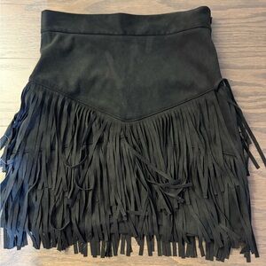 Altar’d State Black Suede Fringe Mini Skirt